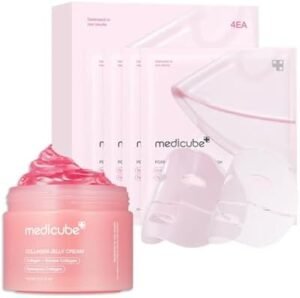 Pink Glass Glow Duo: Collagen Jelly Cream 110ml (3.71 fl.oz) and Salmon DNA PDRN pink collagen jelly gel mask (4ea)