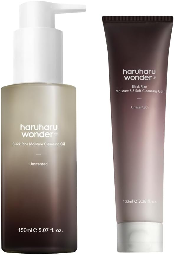 Double Cleansing Duo Set, Black Rice Moisture Cleansing Oil & Soft Cleansing Gel, Gentle for Sensitive Skin, Non-Comedogenic, Pore Care, Vegan, Korean Skincare