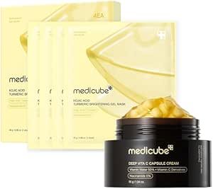 Glass Skin Duo for Uneven Skin Tone: Deep Vitamin C Golden Capsule Face Moisturiser and Kojic Acid Turmeric Brightening Gold Jelly Gel Mask (4ea)