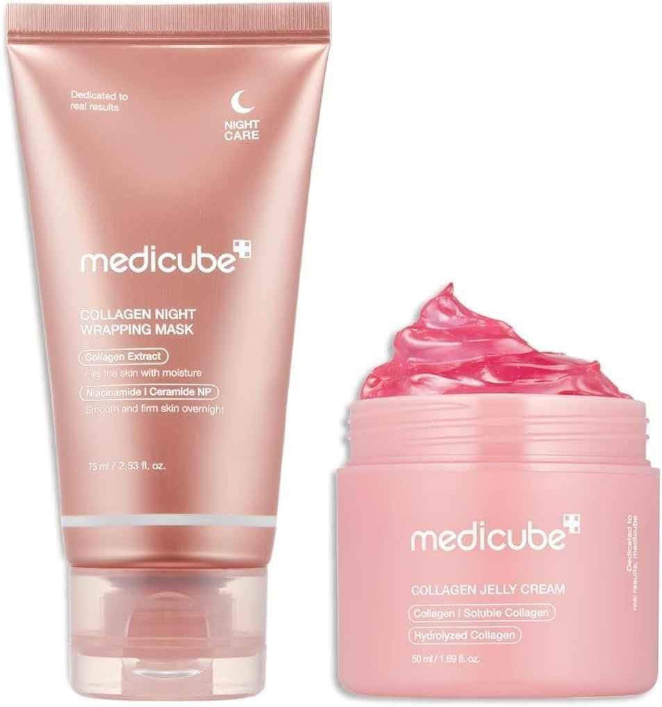 Korean Collagen Duo for Beginner: Collagen Overnight Wrapping Mask and Collagen Jelly Cream 50ml (1.69 fl.oz)
