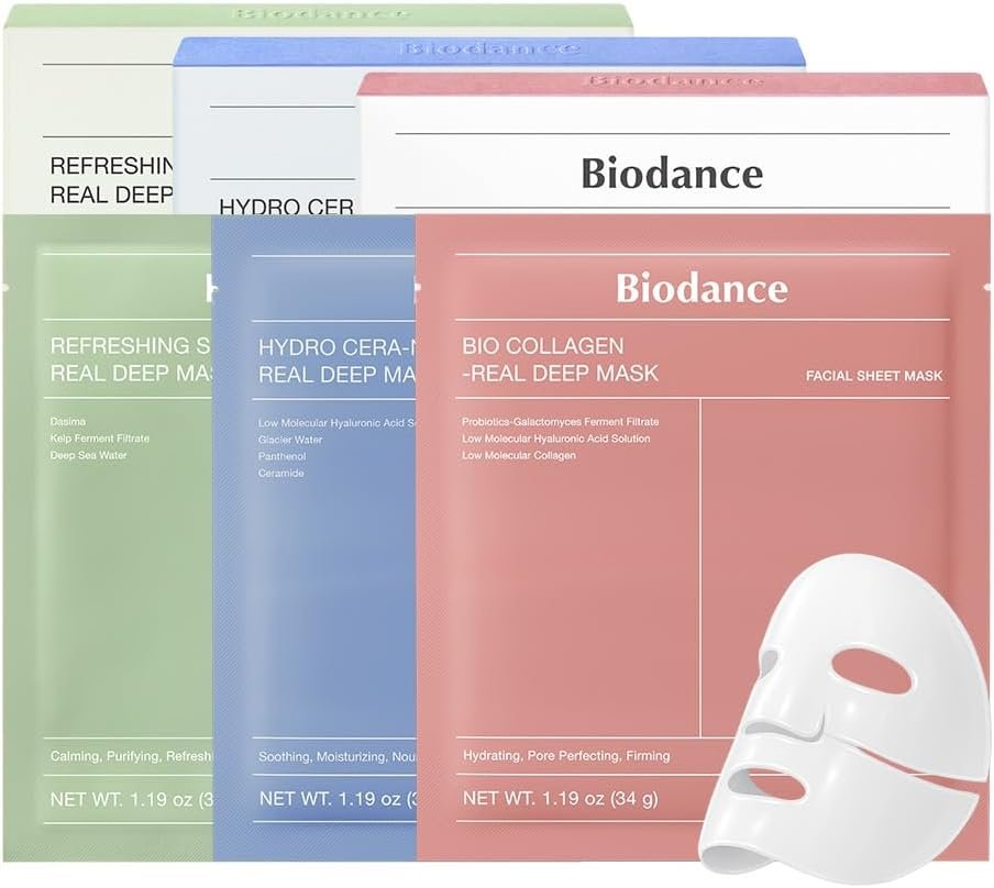 Total Solution Trio: Bio Collagen & Ceramide Panthenol & Sea Kelp Real Deep Mask Set, Firming, Hydrating, Claming Kit, Korean Skin Care, Skin Care Set