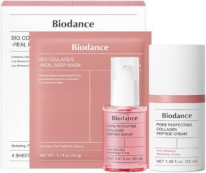 Collagen Trio: Bio Collagen Mask & Collagen Peptide Serum & Cream for Glass Skin, Plumping Hydration, Korean Skin Care, Skin Care Set
