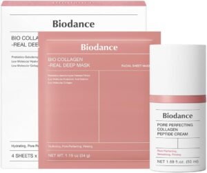 Collagen Glass Skin Duo: Collagen Real Deep Mask & Pore Perfecting Peptide Cream Bundle for Plumping Hydration, Firming, Korean Skin Care, Skin Care Set