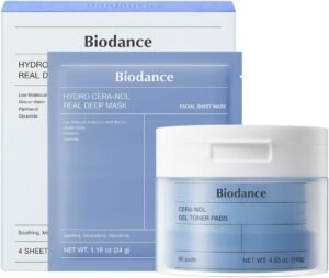 Cera-nol Day & Night Gel Duo: Ceramide Panthenol Mask & Gel Toner Pads Set, Korean Skincare Set for Moisturizing, Hydrating, Soothing, Korean Skin Care