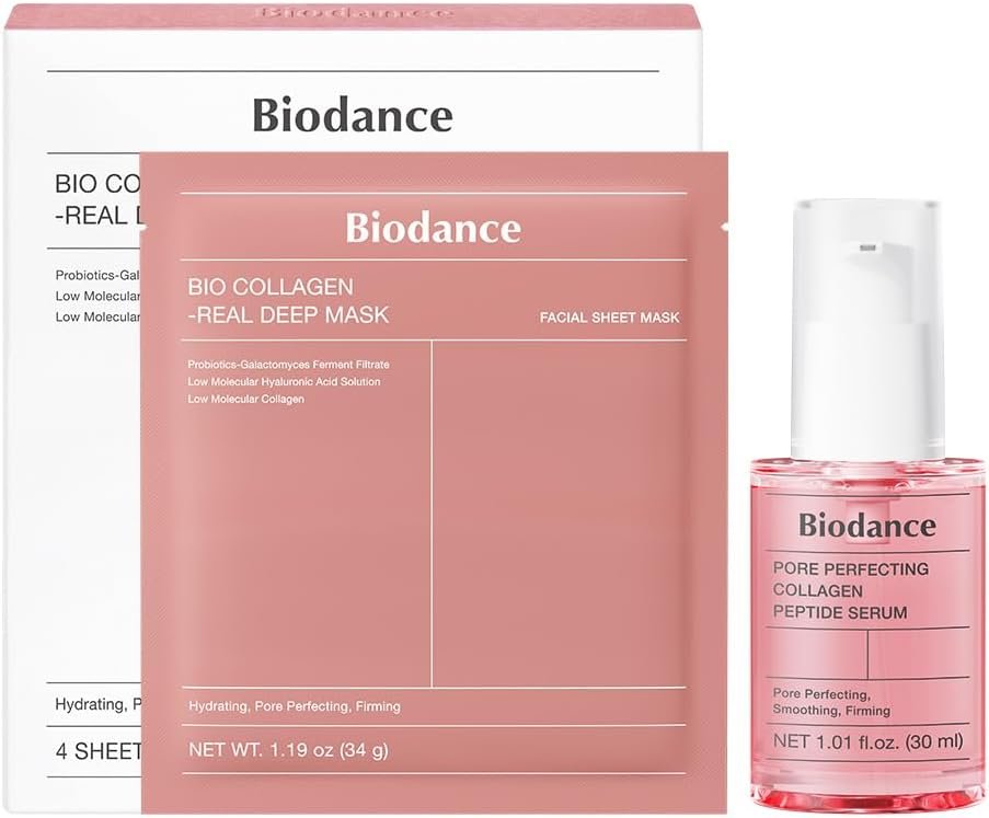 Collagen Duo: Bio Collagen Real Deep Mask & Collagen Peptide Serum Pink Duo Bundle for Glass Skin, Plumping Hydration, Firming, Korean Skin Care, Skin Care Set