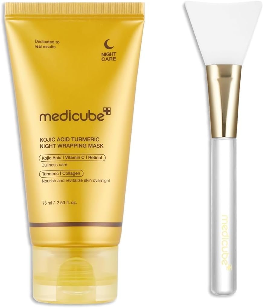 Kojic Acid Wrapping Mask & Jelly Brush: Kojic Acid Turmeric Overnight Wrapping Peel Off Mask 2.0 with Jelly Brush