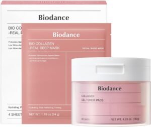 Collagen Day & Night Gel Duo: Bio-Collagen Mask & Toner Pads Set, Korean Skincare Set, Pink Duo for Firming, Plumping, Hydrating, Glass Skin, Korean Skin Care