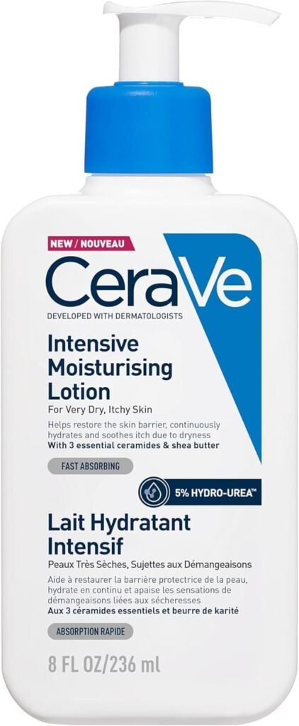 Intensive Moisturising Lotion With 3 Essential Ceramides, Hyaluronic Acid, Shea Butter, MVE Technology, For Very Dry Itchy Skin, Fast-Acting, Fragrance Free