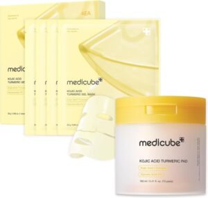 Day & Night Kojic Acid Duo: Kojic Acid Turmeric Brightening Gold Jelly Gel Mask and Kojic Acid Turmeric Clarifying Toner Pad