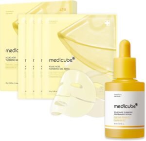 Kojic Acid Balance & Calm Duo for Troubled Skin: Kojic Acid Turmeric Brightening Gold Jelly Gel Mask and Kojic Acid Turmeric Clarifying & Balancing Capsule Serum