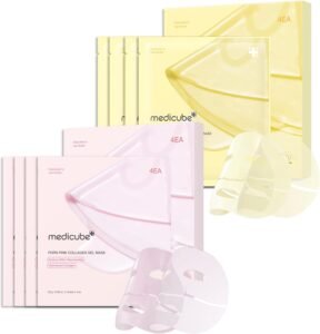Color-Changing Jelly Mask Set For Uneven Skin Tone & Radiant Glow: Salmon DNA PDRN pink collagen jelly gel mask (4ea) and Kojic Acid Turmeric Brightening Gold Jelly Gel Mask (4ea)