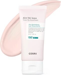 Aloe 54.2 Aqua Tone-up Sunscreen SPF 50, Hydrating tinted sunscreen for sensitive skin, UV Protection, Non-greasy, Korean Sunscreen, Korean Skincare