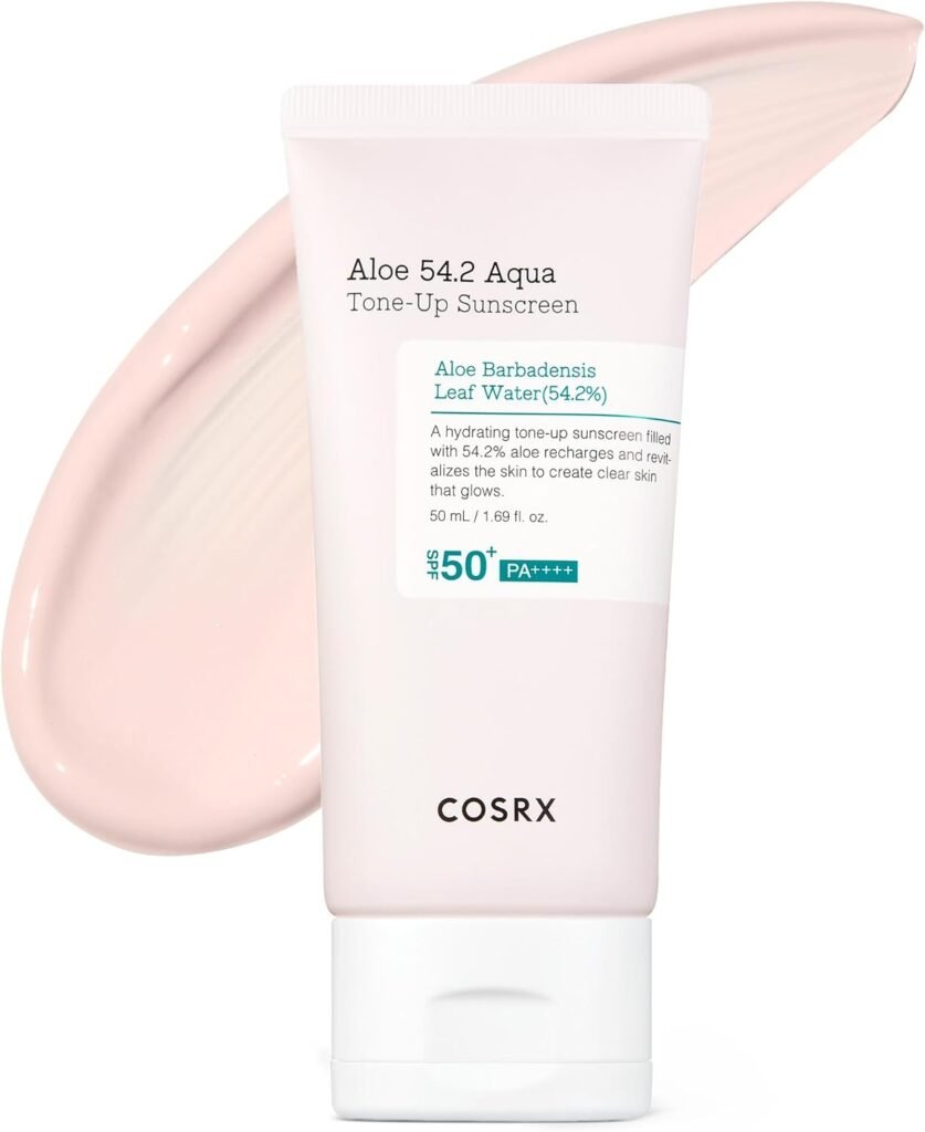 Aloe 54.2 Aqua Tone-up Sunscreen SPF 50, Hydrating tinted sunscreen for sensitive skin, UV Protection, Non-greasy, Korean Sunscreen, Korean Skincare