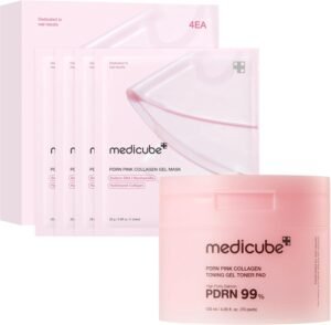 PDRN Day & Night Pink Gel Duo: Salmon DNA PDRN Collagen jelly gel mask (4ea) and Collagen Jelly Toner Pad (70 pads)