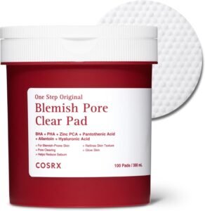 One Step Original Blemish Pore Clear Pad, 100 Pads, Dual-Sided Exfoliating Toner Pads with BHA, PHA, Zinc PCA & Hyaluronic Acid for Smoother, Clearer-Looking Skin, Korean Skincare