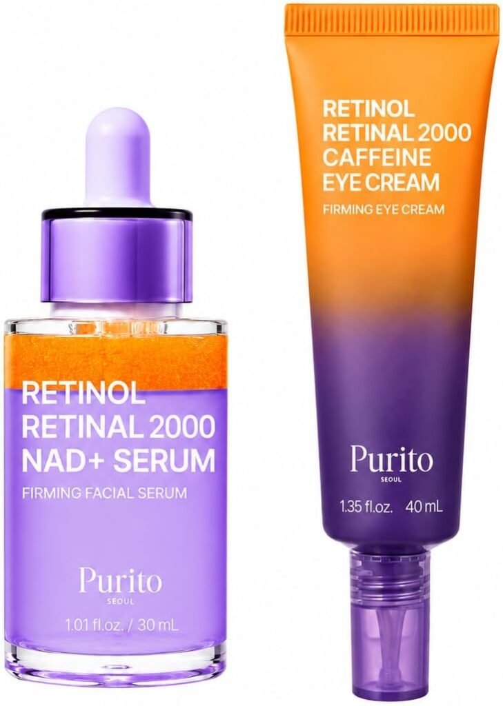 Retinol 0.1% + Retinal 0.1% Anti-Aging Facial Serum, Retinol Retinal 2000 Caffeine Eye Cream Bundle