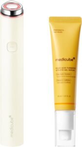 Eye Depuffing Care Duo: Mini Booster Pro Plus (Beige) and Kojic Acid Turmeric Eye Gel Serum