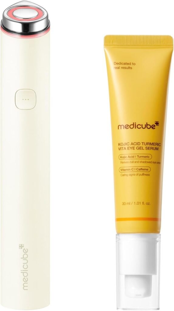 Eye Depuffing Care Duo: Mini Booster Pro Plus (Beige) and Kojic Acid Turmeric Eye Gel Serum