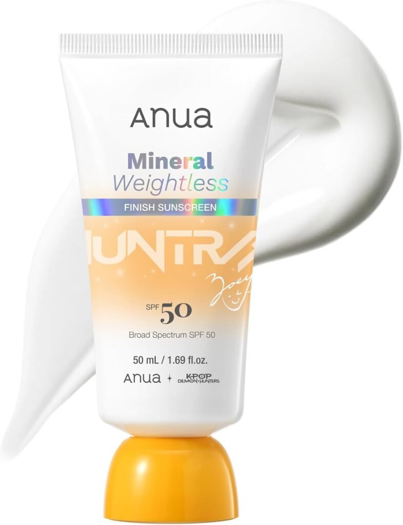 Mineral Weightless Finish Sunscreen SPF 50, Broad Spectrum, Zinc-Based for Sensitive Skin, Lightweight Hydrating Lotion Texture, Under Makeup, KPop Demon Hunters, Korean Skincare, 50ml