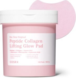 One Step Original Peptide Collagen Lifting Glow Pad, 100 Pads, Firming & Plumping Toner Pads for Makeup Prep with Peptides, Collagen, Niacinamide, Anti-Ageing Korean Skincare