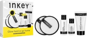 INKEY List Glow Hard or Go Home Gift Set, Includes 2 Cleansing Pads, Hydrating Cream-to-Milk Cleanser, Hyaluronic Acid Serum, Omega Water Cream, Skincare Trio for Glowing Skin