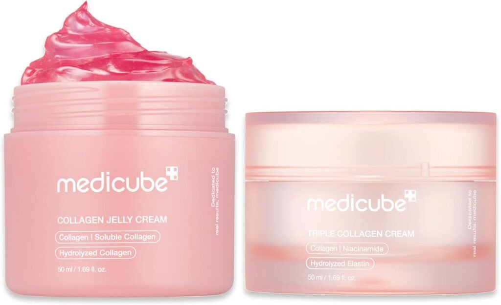 Collagen Swirl Duo: Collagen Jelly Cream 50ml and Triple Collagen Cream for Glowing, Fimer-Looking Skin