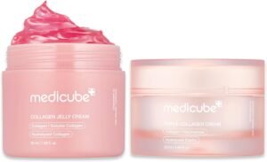 Collagen Swirl Duo: Collagen Jelly Cream 50ml and Triple Collagen Cream for Glowing, Fimer-Looking Skin