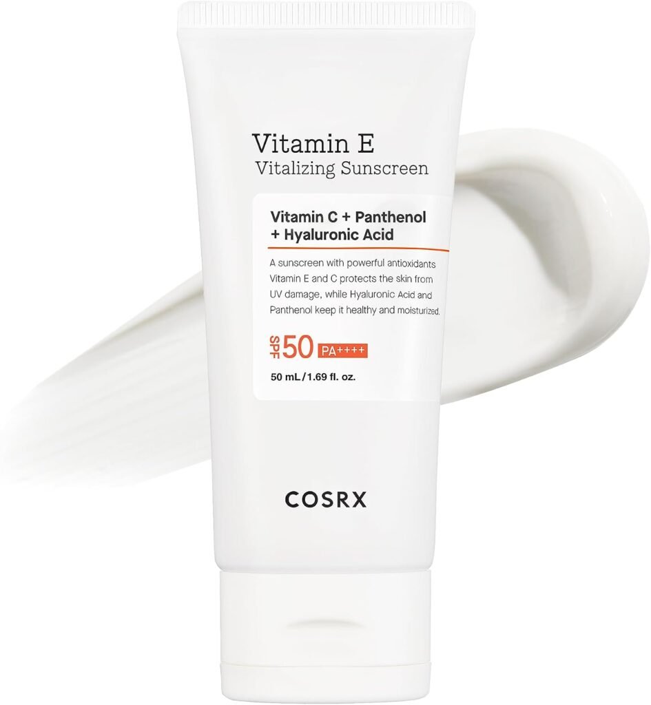 Daily SPF 50 Vitamin E Vitalizing Korean Sunscreen for Face, UVA&UVB Protection, Lightweight, No White Cast for All Skin Tones, Non-Greasy Semi Matte Finish, Korean SkinCare