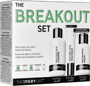 Breakout Set, Salicylic Acid Cleanser, Niacinamide Serum & Succinic Acid Treatment, Nourishing Skincare Set, Targets Breakouts, Suitable For Blemish Prone Skin