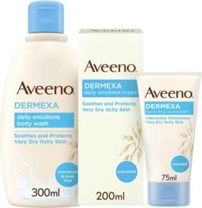 Dermexa 3-Step Skincare Set, Nourishing Skincare Bundle with Emollient Body Wash, Lotion, and Skin Balm, Soothing and Protecting Effect for Very Dry, Itchy Skin, Suitable for Sensitive Skin