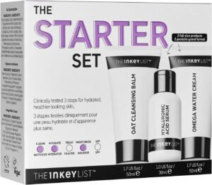 Starter Set, Oat Cleansing Balm, Hyaluronic Acid Serum & Omega Water Cream, Nourishing Skincare Set, Gentle Cleanser, Suitable For All Skin Types