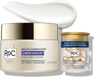 Crepe Repair Anti-Aging Moisturizer for Daily Face and Neck Tightening Cream (48g) + RoC Retinol Wrinkle Smoothing Capsules (7CT), Skin Care Treatment