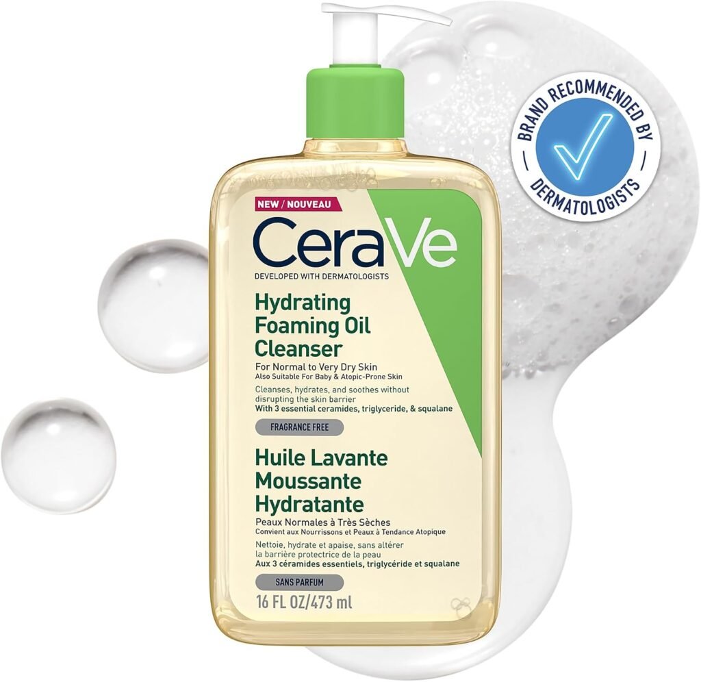 Hydrating Foaming Oil Cleanser With 3 Essential Ceramides, Triglyceride, & Squalane, Oil-to-Foam Formula For Normal to Very Dry Skin, Face & Body Cleanser, Dermatologist Developed