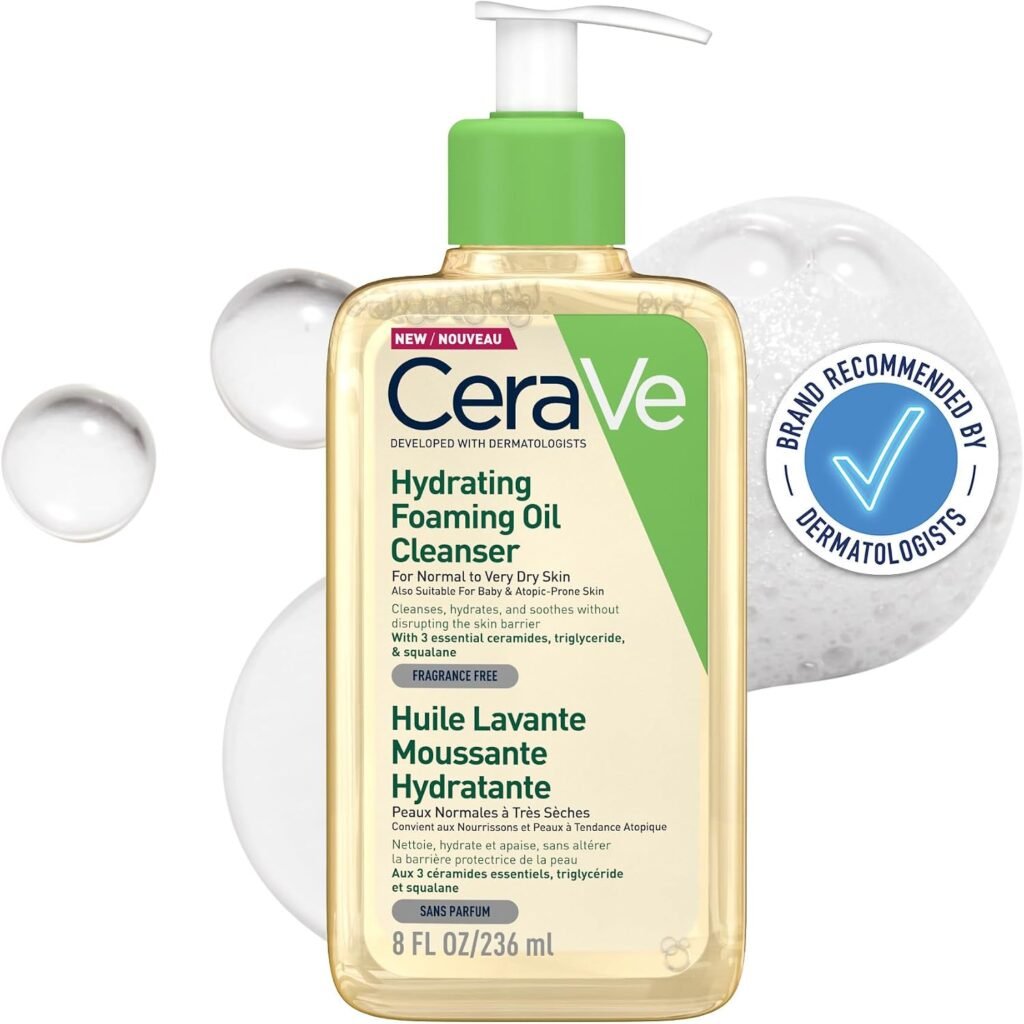 Hydrating Foaming Oil Cleanser With 3 Essential Ceramides, Triglyceride, & Squalane, Oil-to-Foam Formula For Normal to Very Dry Skin, Face & Body Cleanser, Dermatologist Developed