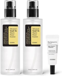 Glass Skin Starter Set, Amazon Exclusive, Advanced Snail 96% Mucin Power Essence & Retinol 0.1% Cream Mini Sample, Daily Hydrating & Firming Korean Skincare Kit, Gift Set