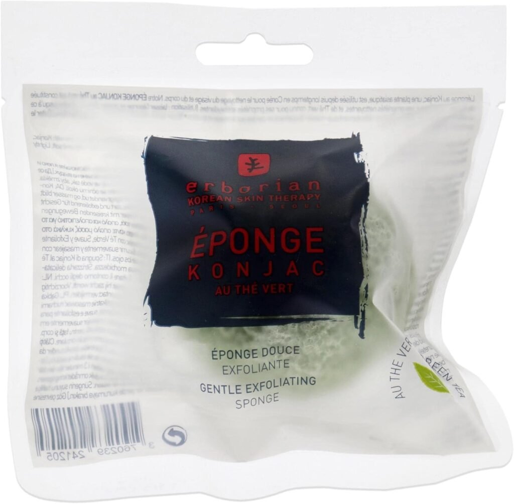 Green Tea Konjac Sponge – Eco-Friendly Cleaning, Purifying, Mattifying and Exfoliating Face Sponge – Korean Skin Care – 1 Unit